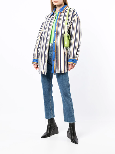 Shop Khrisjoy Striped Panelled Coat In Multicolour