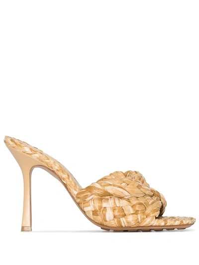 Shop Bottega Veneta Stretch 90mm Raffia Sandals In Neutrals