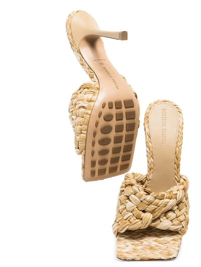 Shop Bottega Veneta Stretch 90mm Raffia Sandals In Neutrals