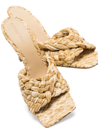 Shop Bottega Veneta Stretch 90mm Raffia Sandals In Neutrals