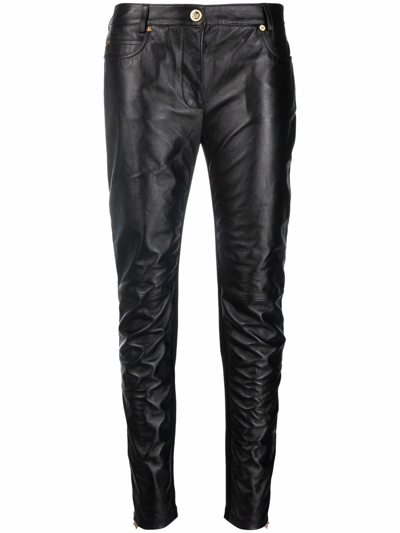 Shop Versace Bi-material Skinny-fit Trousers In Black