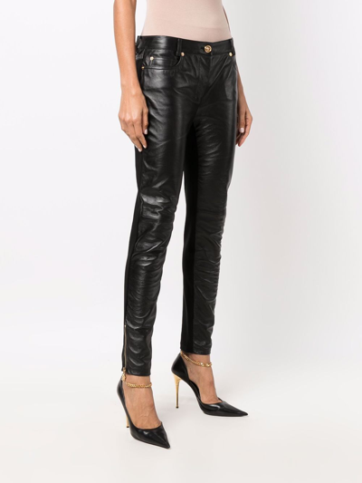 Shop Versace Bi-material Skinny-fit Trousers In Black