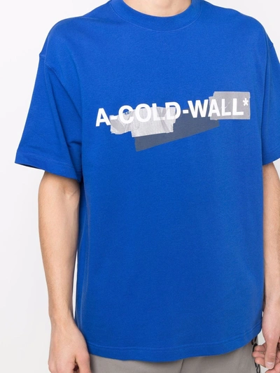 Shop A-cold-wall* Taped-logo T-shirt In Blue