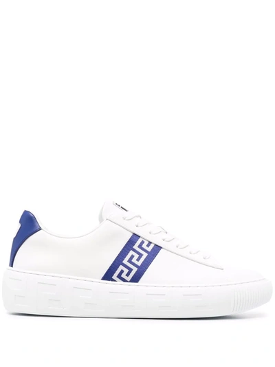 Shop Versace Greca Stripe Low-top Sneakers In Weiss