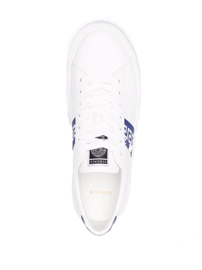 Shop Versace Greca Stripe Low-top Sneakers In Weiss