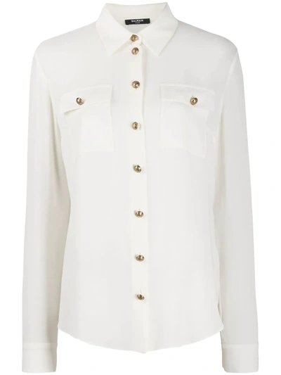 Shop Balmain Silk-georgette Shirt In White