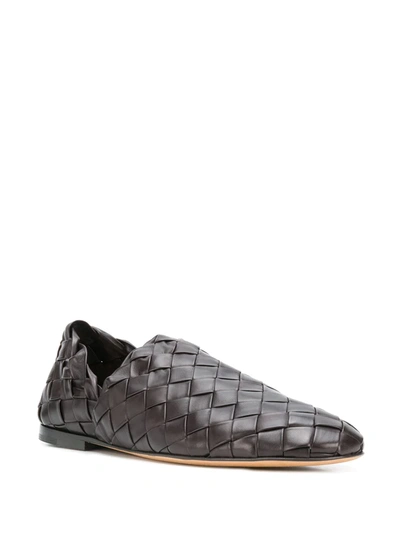 Shop Bottega Veneta Woven Leather Slip-on Loafers In Brown