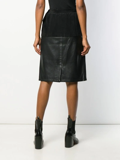 Pre-owned Saint Laurent 1980's Velvet Effect Panel Straight Skirt In Black