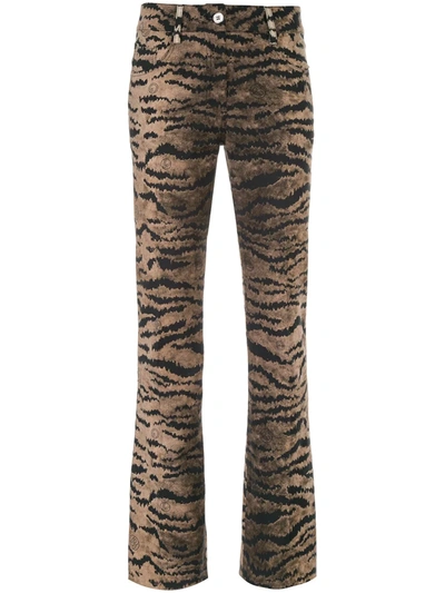 Shop Giambattista Valli Tiger Print Flare Trousers In Brown