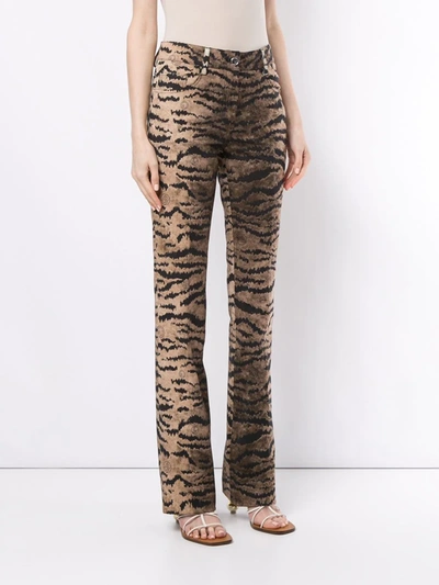 Shop Giambattista Valli Tiger Print Flare Trousers In Brown