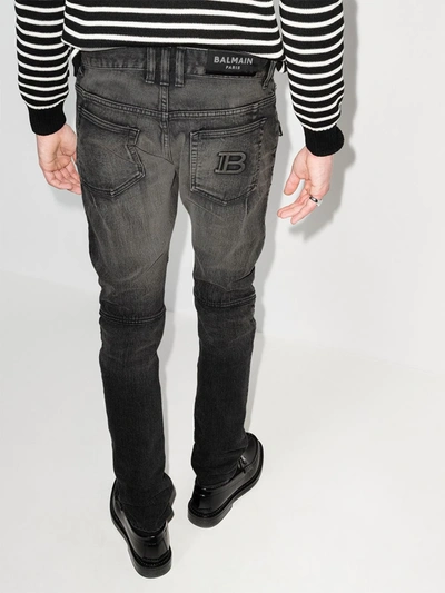 Shop Balmain Seam-detail Slim-fit Jeans In Grey
