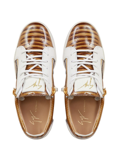 Shop Giuseppe Zanotti Gail Snakeskin-effect Sneakers In Brown