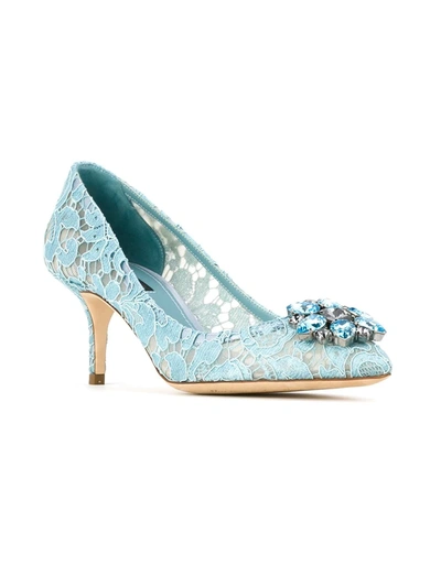 Shop Dolce & Gabbana Rainbow Lace 60mm Brooch-detail Pumps In Blue