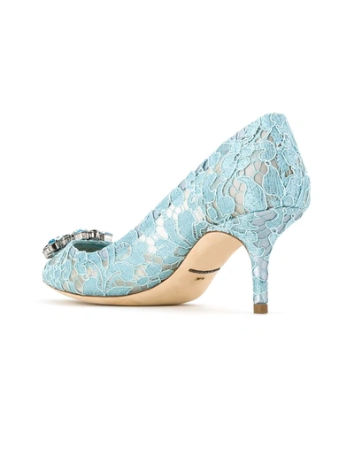 Shop Dolce & Gabbana Rainbow Lace 60mm Brooch-detail Pumps In Blue