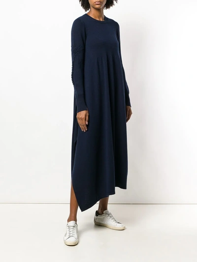 Shop Barrie Long Sleeve Knitted Dress In Blue