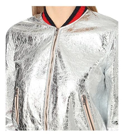 Shop Gucci Metallic Wool-blend Bomber Jacket In Silver