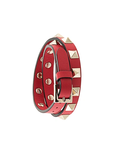 Shop Valentino Rockstud Double-strap Bracelet In Red