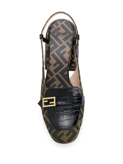 Shop Fendi Promenade Ff Motif Slingback Loafers In Black