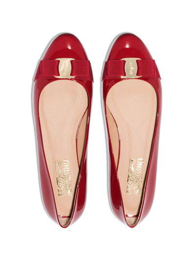 Ferragamo Varina Patent Leather Bow Ballerina Flats In Red