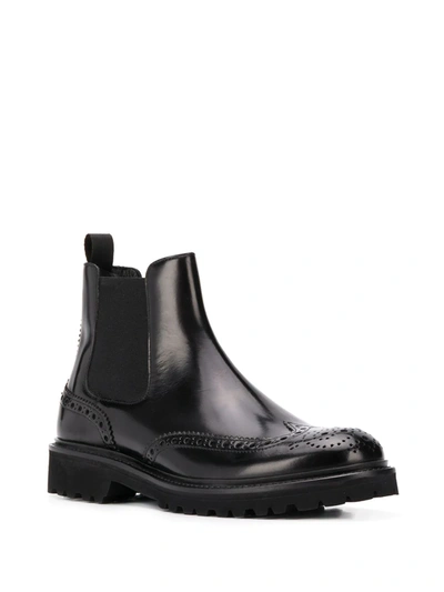 Scarosso Slip-on Leather Brogue Boots In Black