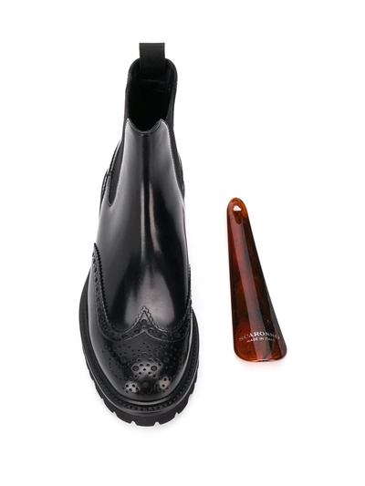 Scarosso Slip-on Leather Brogue Boots In Black