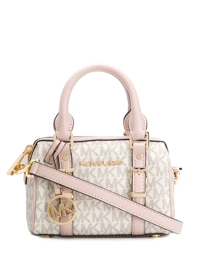 Shop Michael Kors Bedford Monogram Crossbody Bag In White