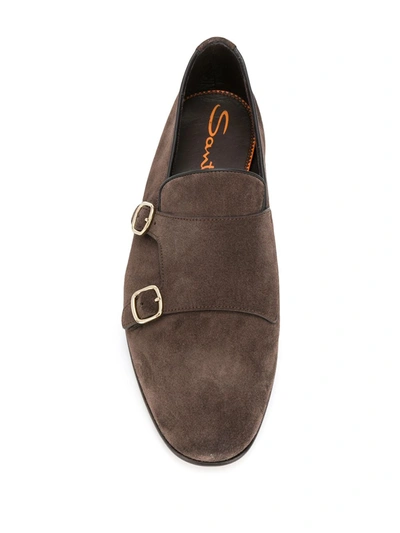 Shop Santoni Smooth Monk Shoes In Brown