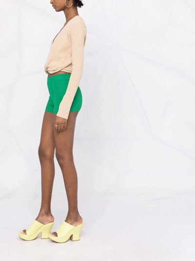 Shop Jacquemus Fine-knit Fitted Mini Shorts In Green