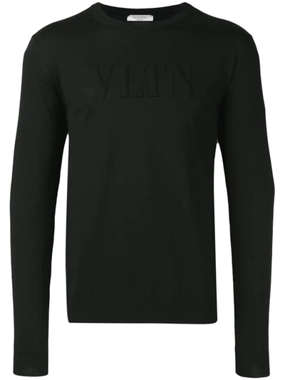 Shop Valentino Logo-embossed Wool Jumper In Black