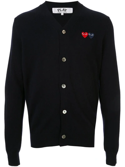 Shop Comme Des Garçons Play Embroidered Logo Cardigan In Blue