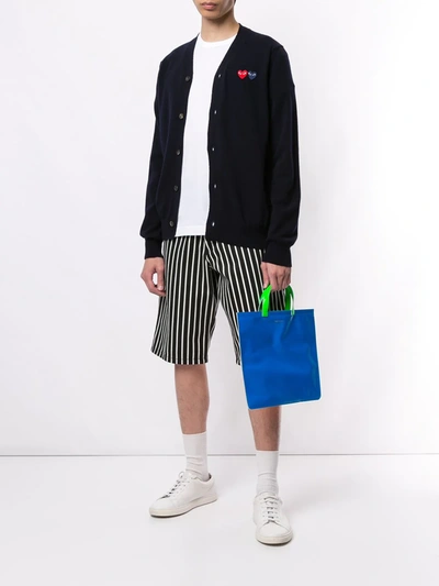 Comme Des Garçons Play Dual Signature Logo Patch Wool Cardigan In Blue