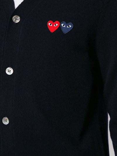 Comme Des Garçons Play Dual Signature Logo Patch Wool Cardigan In Blue