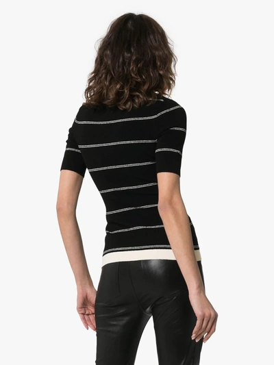 Shop Off-white Stripe Print Knitted Polo Shirt In 1047 Black