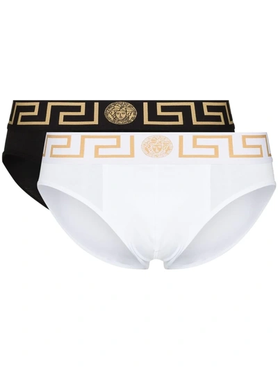Shop Versace Greca Border Briefs (pack Of Two) In Black