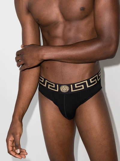 Shop Versace Greca Border Briefs (pack Of Two) In Black