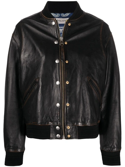 Shop Golden Goose Decorative Buttons Leather Jacket In Black