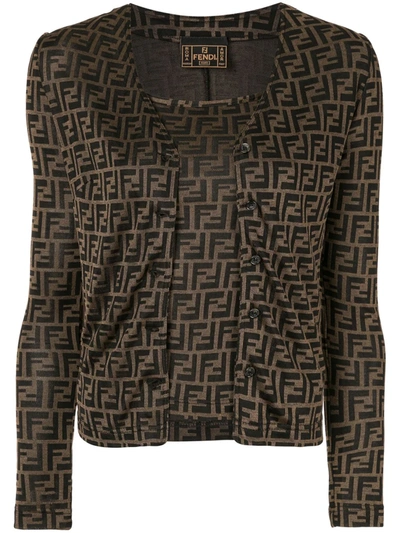 Pre-owned Fendi 1990s Zucca Monogram Cardigan Set In Brown