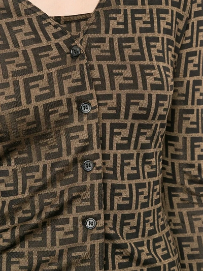 Pre-owned Fendi 1990s Zucca Monogram Cardigan Set In Brown