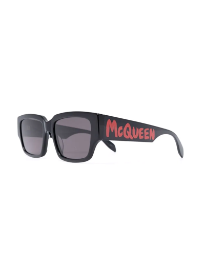 Shop Alexander Mcqueen Logo-arm Rectangle-frame Sunglasses In Black