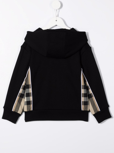 Shop Burberry Check-panel Zipped Hoodie In Black