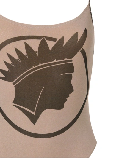 Amir Slama Índio Print High Cut Leg Swimsuit In Neutrals