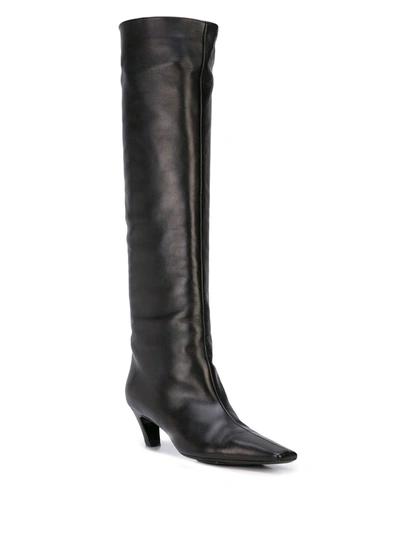 Khaite Davis Slouchy Leather Knee Boots In Black
