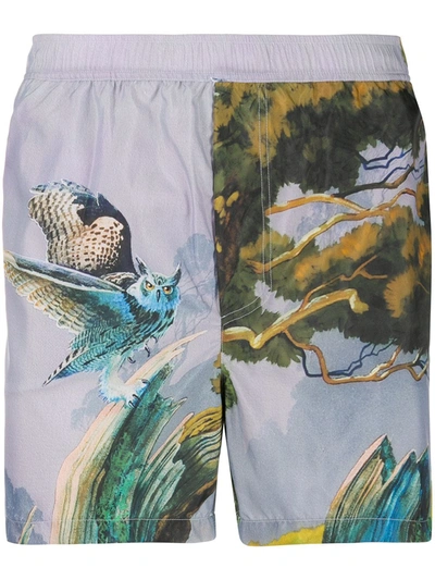 Valentino Floating Island Print Swim Shorts In Grey