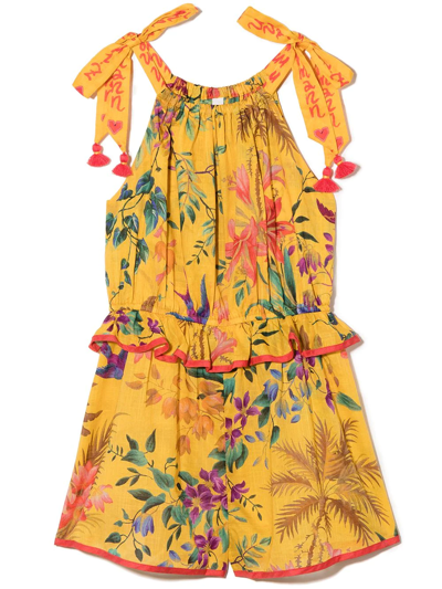 Shop Zimmermann Tropicana Floral-print Playsuit In Yellow
