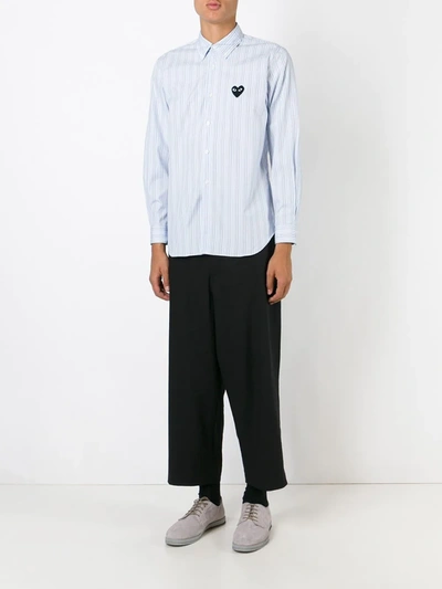 Shop Comme Des Garçons Play Embroidered Heart Striped Shirt In Blue