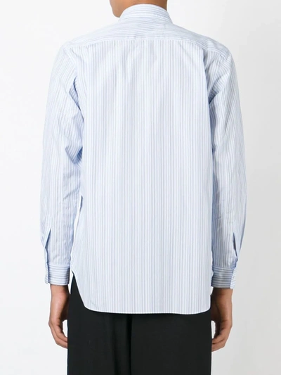 Shop Comme Des Garçons Play Embroidered Heart Striped Shirt In Blue