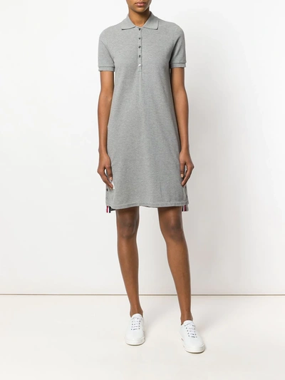 Shop Thom Browne Striped Cotton Pique Polo Dress In Grey