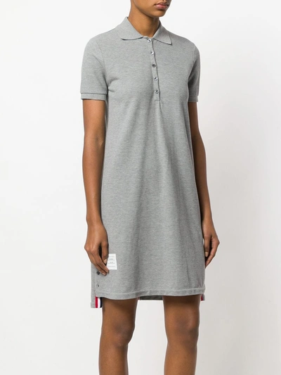 Shop Thom Browne Striped Cotton Pique Polo Dress In Grey