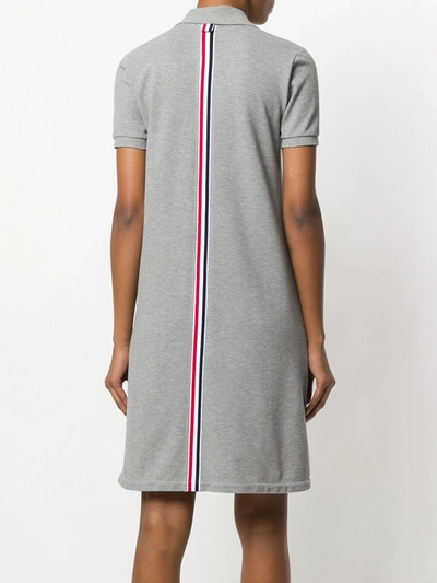 Shop Thom Browne Striped Cotton Pique Polo Dress In Grey