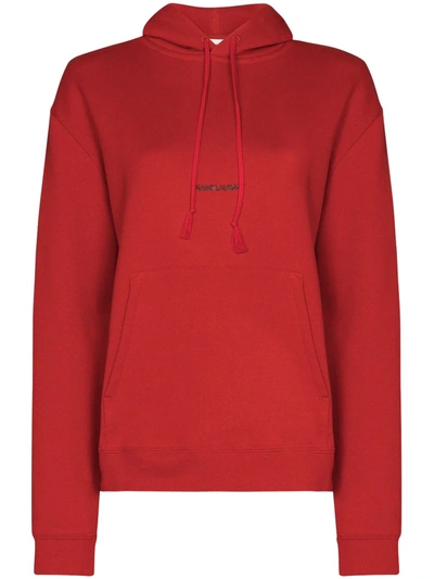 Shop Saint Laurent Logo Print Hoodie In Red